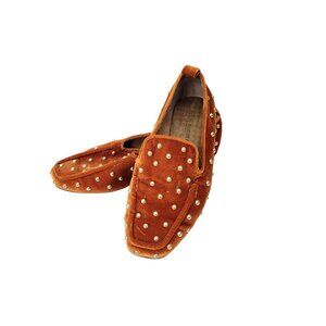 Kelsi Dagger Women's Velvet Loafers Finley Studded Square Toe Flats In Burnt Ora